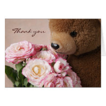 teddy bear smells the roses thank you card