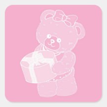 Teddy Bear, Standing, Pale Pink for Girls Square Stickers