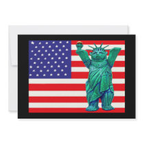 Teddy Bear,Statue of Liberty & USA Flag(3) Custom Invitation