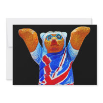 Teddy Bear,Union Jack (UK) Flag, Black Back Invitations