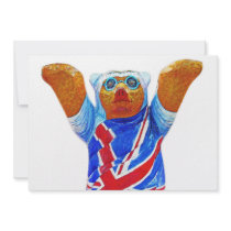 Teddy Bear,Union Jack (UK) Flag, White Back Invite