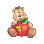 Teddy Bear with Apple Round Stickers