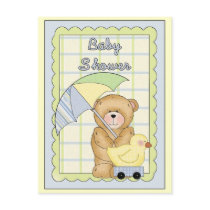 Teddy with Umbrella Baby Shower Invitation Postcards
