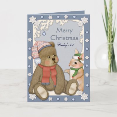 Baby  Christmas Outfit on Teddybear   Baby S First Christmas Greeting Card   Zazzle Co Uk