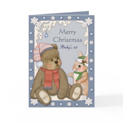 Baby  Christmas Outfit on Teddybear   Baby S First Christmas Greeting Card   Zazzle Co Uk