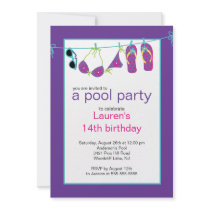 Teen Pool Party Invitation Flip Flops Clothesline