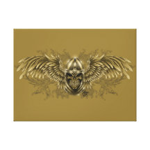 Templar Knight Gothic Mediaeval Skull with Wings Gallery Wrapped Canvas