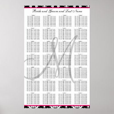 Template Damask Pink Wedding Seating Plan Chart Print by monogramgallery