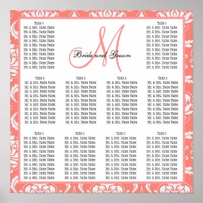 Free Wedding Seating Chart Maker on Template Wedding Seating Chart Damask Coral Pink Print   Zazzle Co Uk