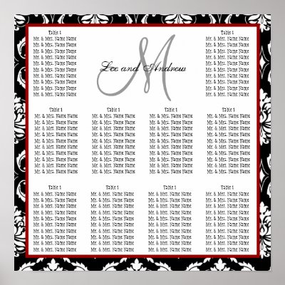 Template Wedding Seating Chart Damask Hot Red Print by monogramgallery