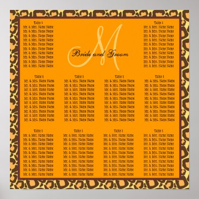 Template Wedding Seating Chart Leopard Orange Poster by monogramgallery
