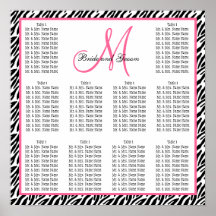 Template Wedding Seating Chart Zebra Pink Print