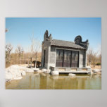 Temple in the water with blue sky print
