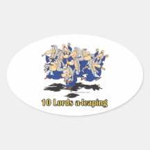 ten lords a-leaping 10th tenth day of christmas oval stickers