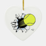 tennis ball ripping through christmas ornaments