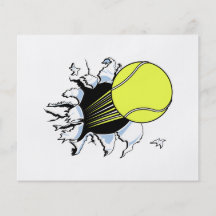 tennis ball ripping through full colour flyer