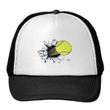 tennis ball ripping through trucker hats