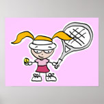 Tennis poster with girl tennis player cartoon posters