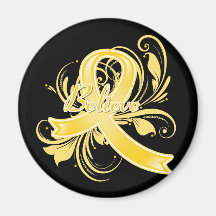 Testicular Cancer Believe Flourish Ribbon Fridge Magnets