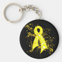 Testicular Cancer Floral Swirls Ribbon Keychain