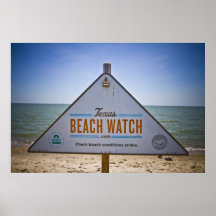 Texas beach watch sign poster