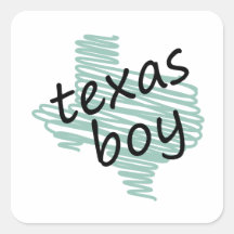 Texas Boy on Child's Texas Map Drawing Square Sticker