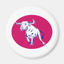 Texas longhorn bull attacking charging refrigerator magnets