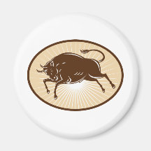 Texas Longhorn Bull attacking retro Refrigerator Magnet
