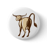 Texas Longhorn Bull Rear View Retro buttons