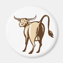 Texas Longhorn Bull Rear View Retro Fridge Magnet