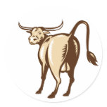 Texas Longhorn Bull Rear View Retro stickers