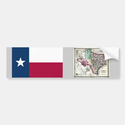 Texas Map and State Flag Bumper Stickers