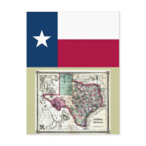 Texas Map and State Flag Post Cards