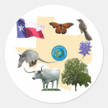 Texas State Symbols Round Sticker