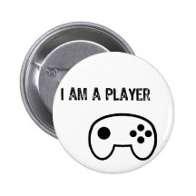Text-I Am A Player- With Game Controller Pinback Buttons