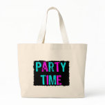 Text- Party Time-Light Blue/Pink-Background- Black Tote Bags