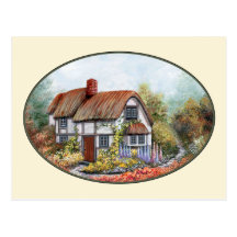 Thached Vintage Country Cottage Painting Post Card