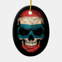 Thai Flag Skull on Black Christmas Tree Ornament