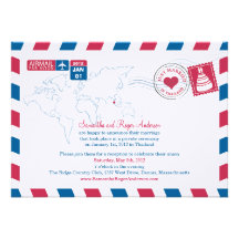 Thailand Air Mail Post Wedding Reception Personalized Announcements