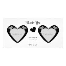 Thank You - 2 Photos - Black Hearts on White Photo Card Template