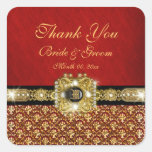 "Thank you" black red gold damask Square Stickers