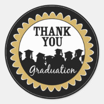 Thank-You Card Graduation Seal {black} Round Stickers
