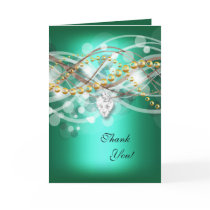 Thank You Card Jade Green Gold Diamond