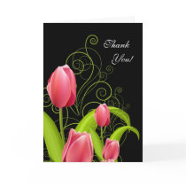 Thank You Card Peach Pink Flowers Black