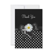 Thank You Card Polka Dot  Black White Flower