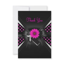 Thank You Card Polka Dot  Black White Pink