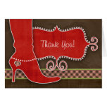 Thank You Card w/ fun Red Boot & heart plaid brown