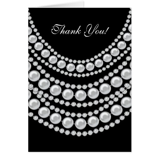 Thank You Card White Pearls On Black | Zazzle