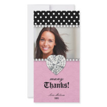 Thank You Dots Lace Pearls Jewel Sweet 16 Personalised Photo Card