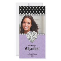 Thank You Dots Lace Pearls Jewel Sweet 16 Purple Personalized Photo Card